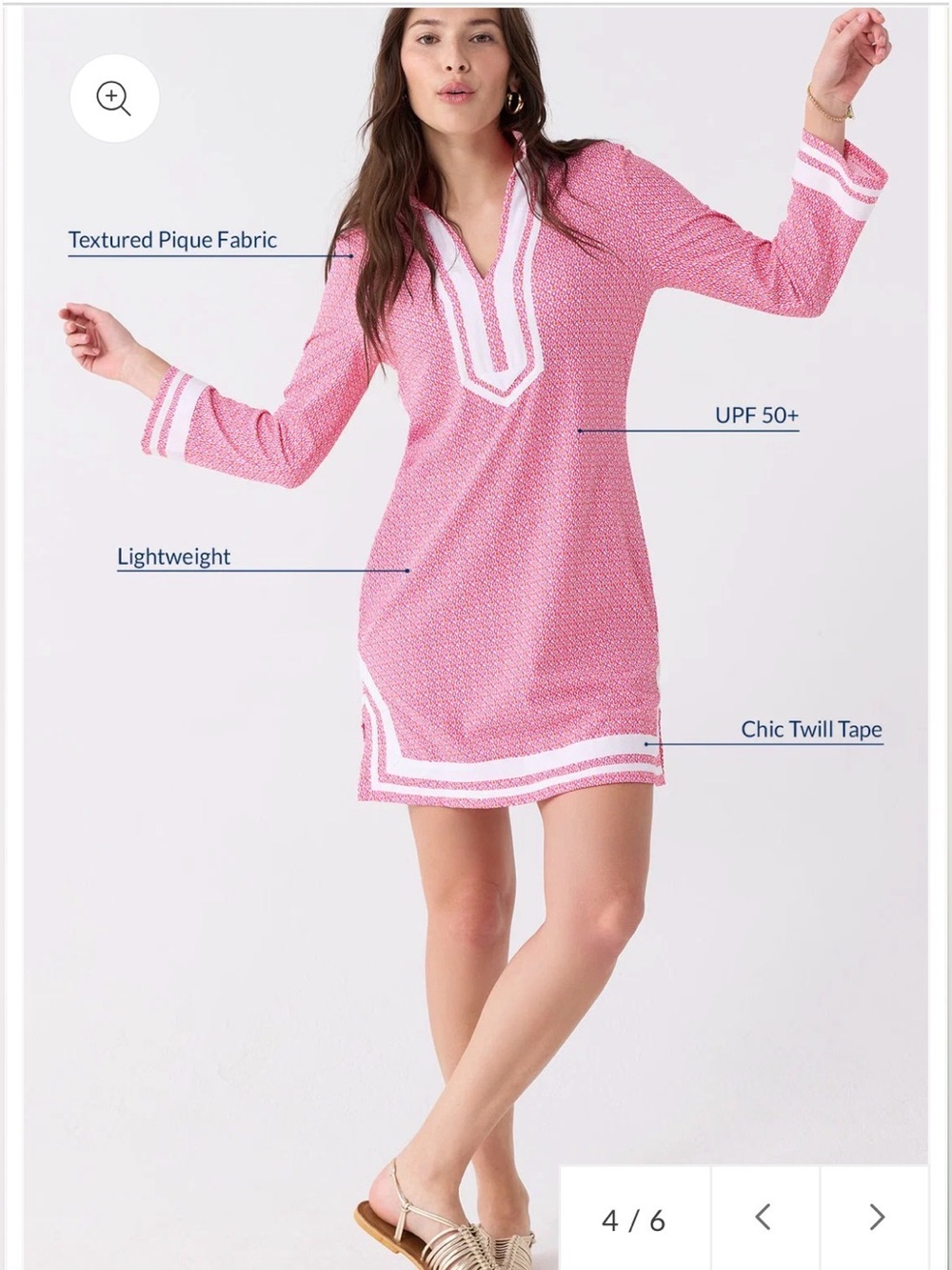 Cabana Life Algarve Pink Patterned Midi Tunic with White Trim